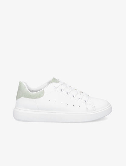 Sneakers à contrefort et languette en suédine - Blanc/vert amande - 1
