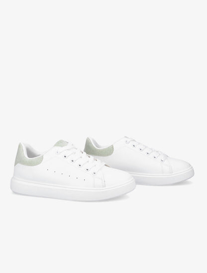 Sneakers à contrefort et languette en suédine - Blanc/vert amande - 4
