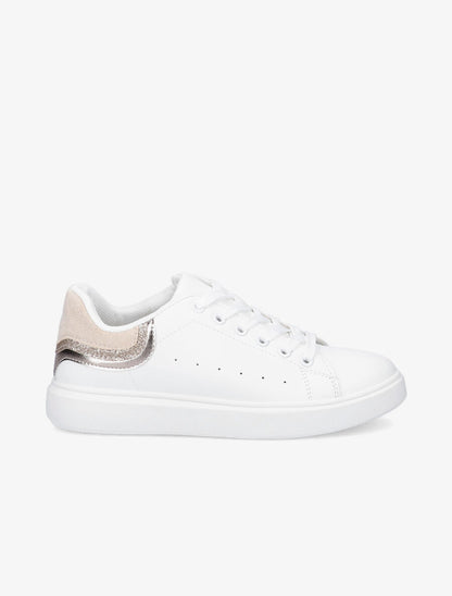 Sneakers à contrefort pailleté et suédine - Blanc/beige - 5