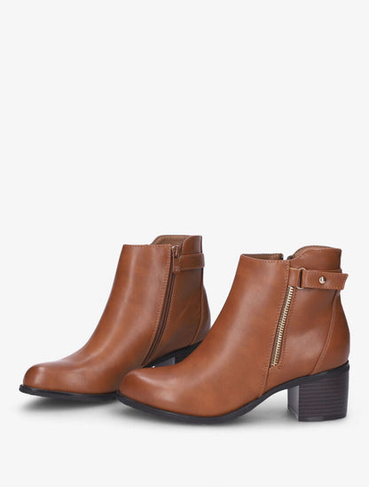 Bottines à zip décoratif et lanière - Camel - 4