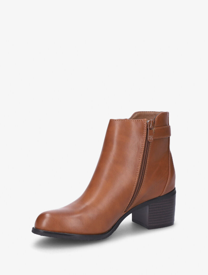 Bottines à zip décoratif et lanière - Camel - 3