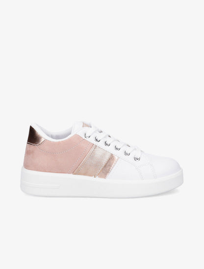 Sneakers bimatière et à bande irisée - Blanc/rose poudré - 5