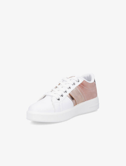 Sneakers bimatière et à bande irisée - Blanc/rose poudré - 3