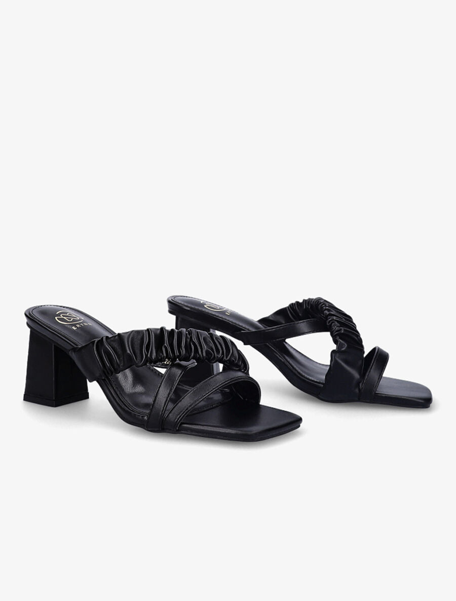 Mules à talon carré et brides stylisées - Noir - 4