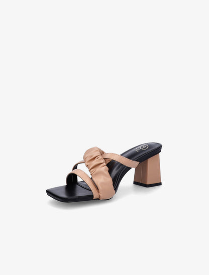 Mules à talon carré et brides stylisées - Camel - 3