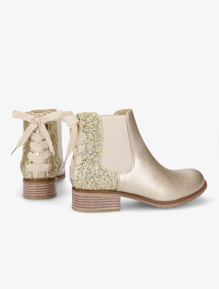 Chelsea boots à contrefort pailleté et lacets - Or - 4