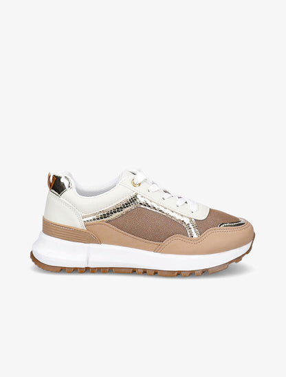 Baskets semelles épaisses à empiècements nacrés et mesh - Taupe - 1