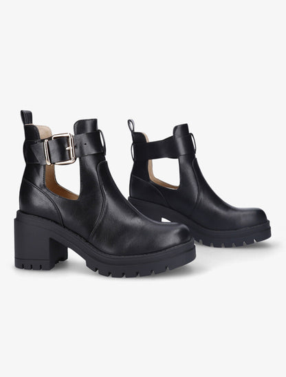 Bottines ajourées à talon épais - Noir - 4
