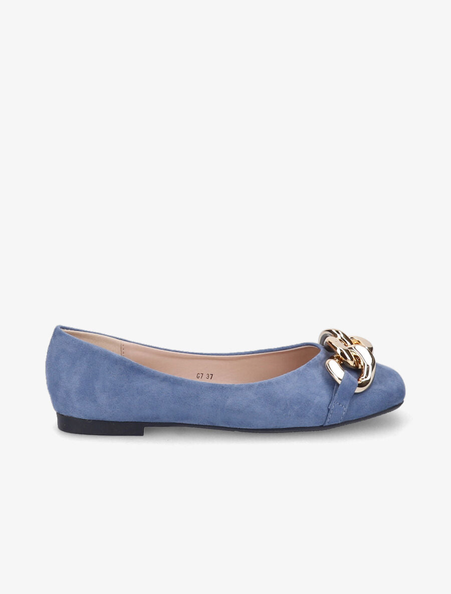 Ballerines à maillons et bouts carrés - Bleu charrette - 1