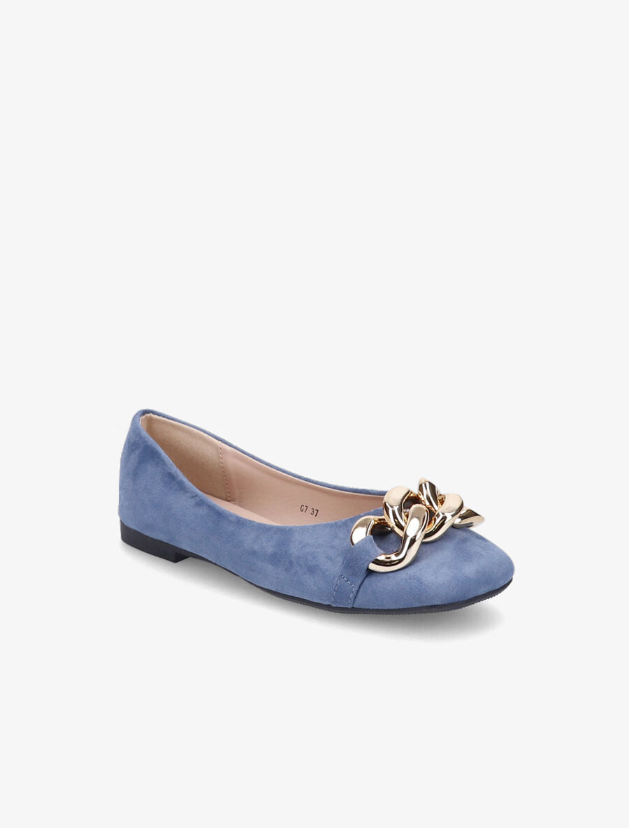 Ballerines à maillons et bouts carrés - Bleu charrette - 2