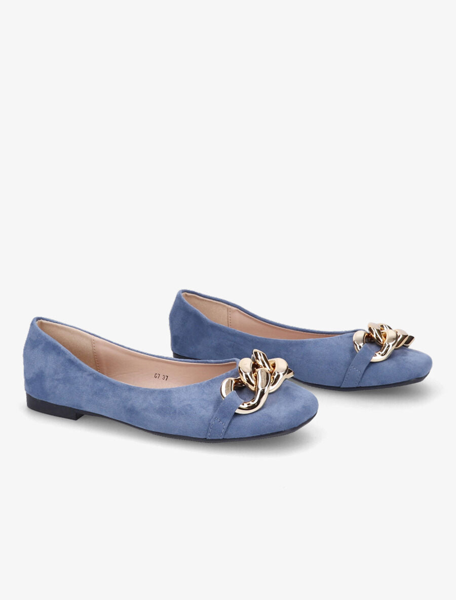 Ballerines à maillons et bouts carrés - Bleu charrette - 4