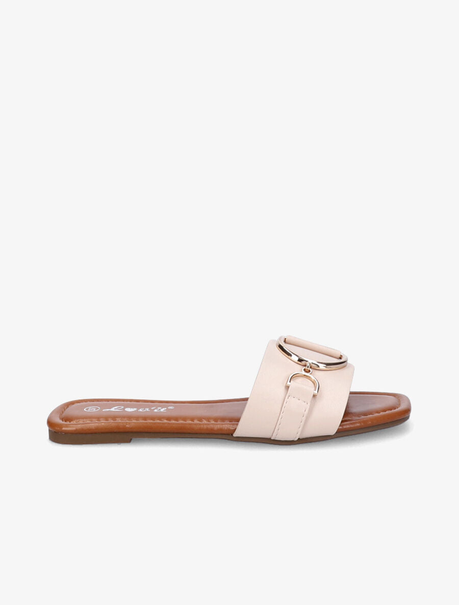 Mules plates à boucles stylisées - Beige - 5