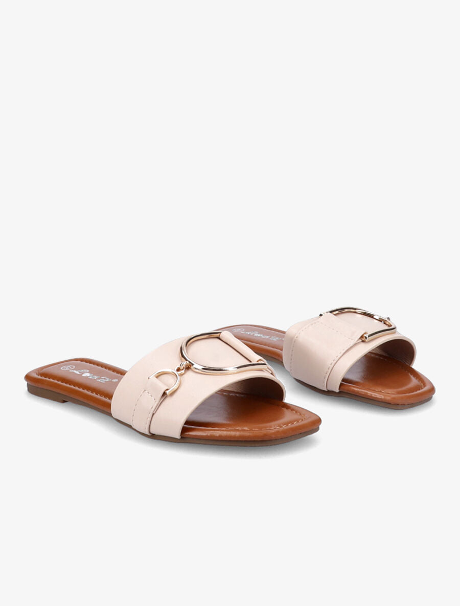 Mules plates à boucles stylisées - Beige - 4