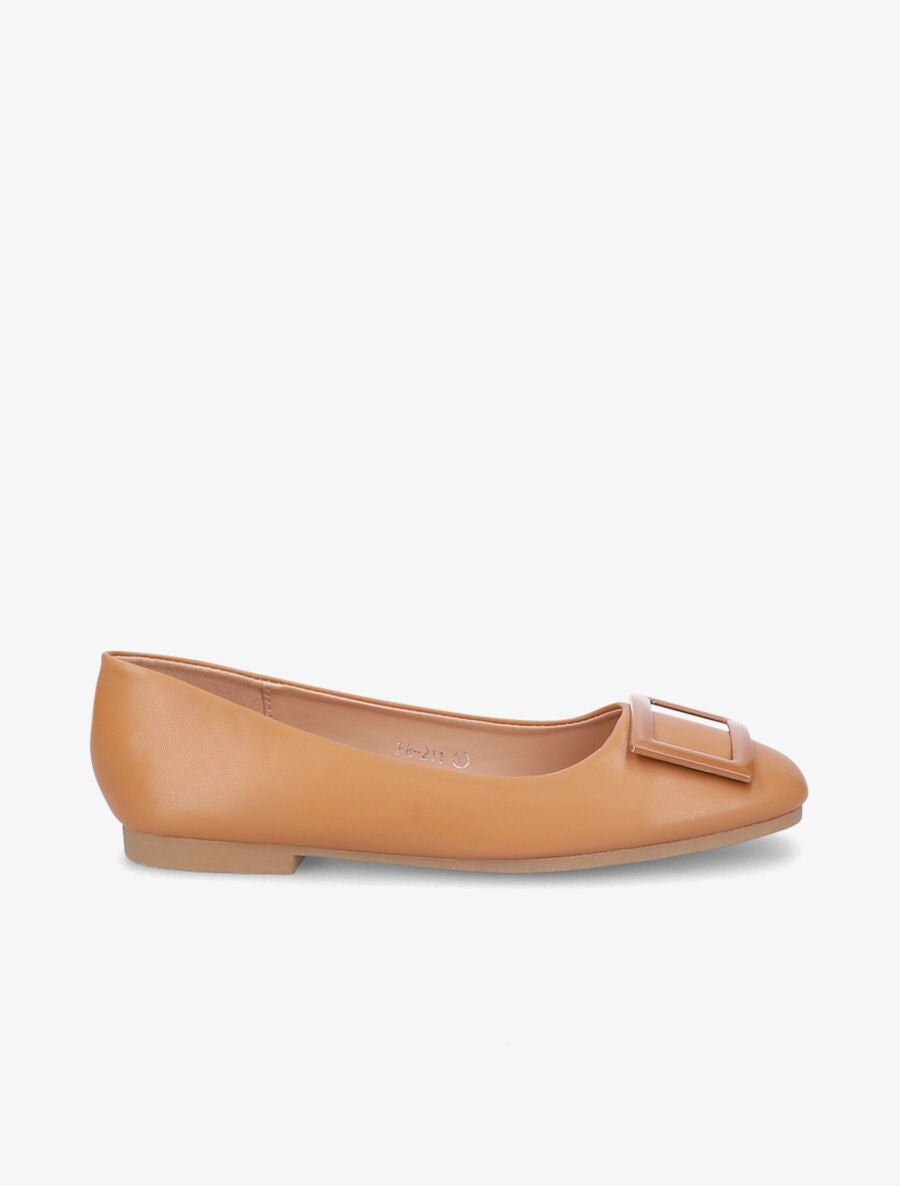 Ballerines à boucles carrées - Camel - 1