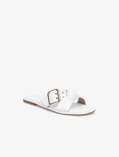 Mules à boucles métalliques et noeud - Blanc - 2
