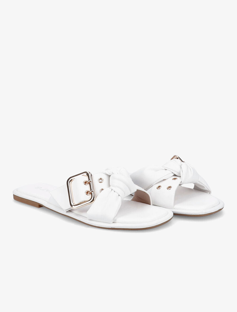 Mules à boucles métalliques et noeud - Blanc - 4