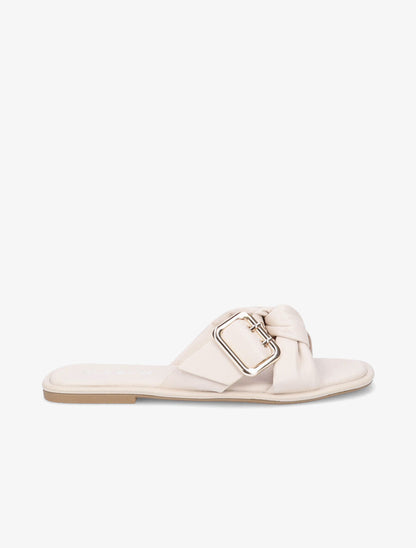Mules à boucles métalliques et noeud - Beige - 5