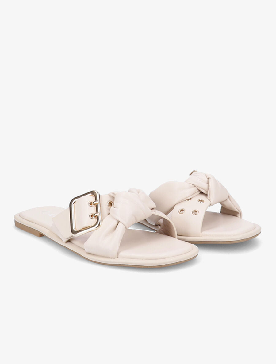 Mules à boucles métalliques et noeud - Beige - 4