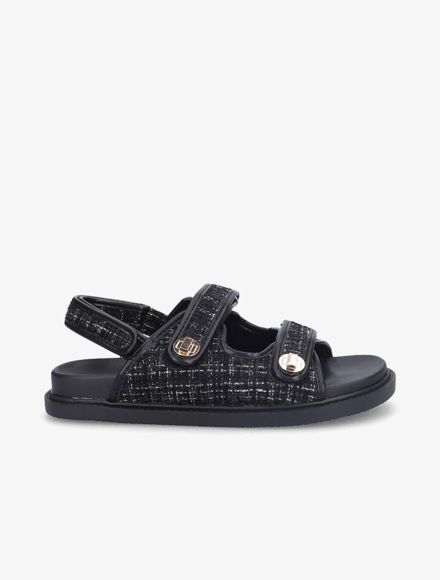Sandales scratchs en tweed irisé - Noir - 5