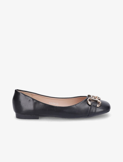 Ballerines en simili à détail boucles métalliques - Noir - 1