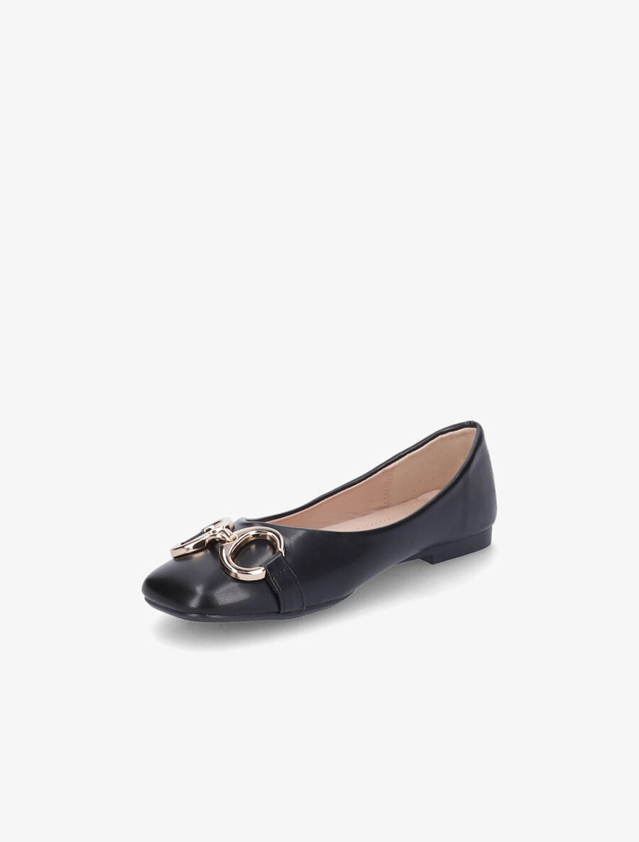 Ballerines en simili à détail boucles métalliques - Noir - 3