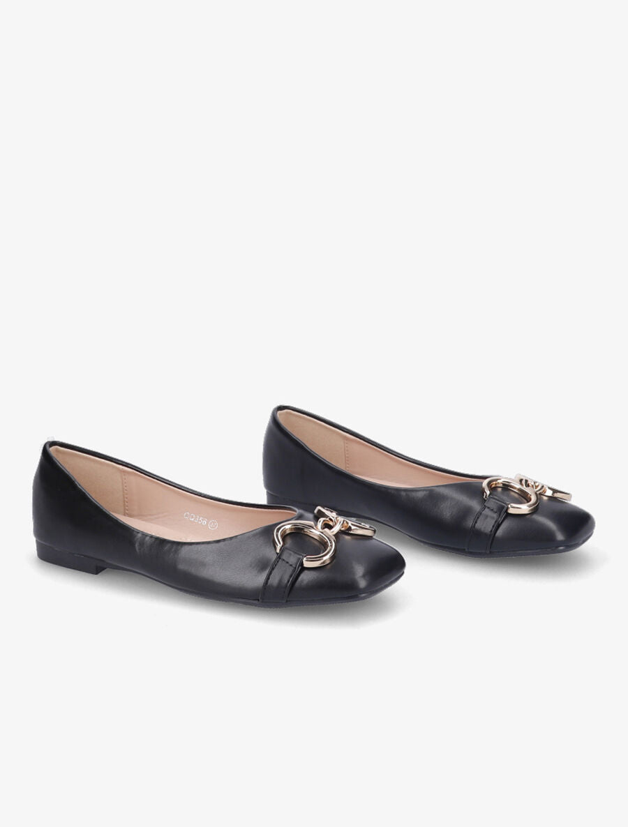 Ballerines en simili à détail boucles métalliques - Noir - 4