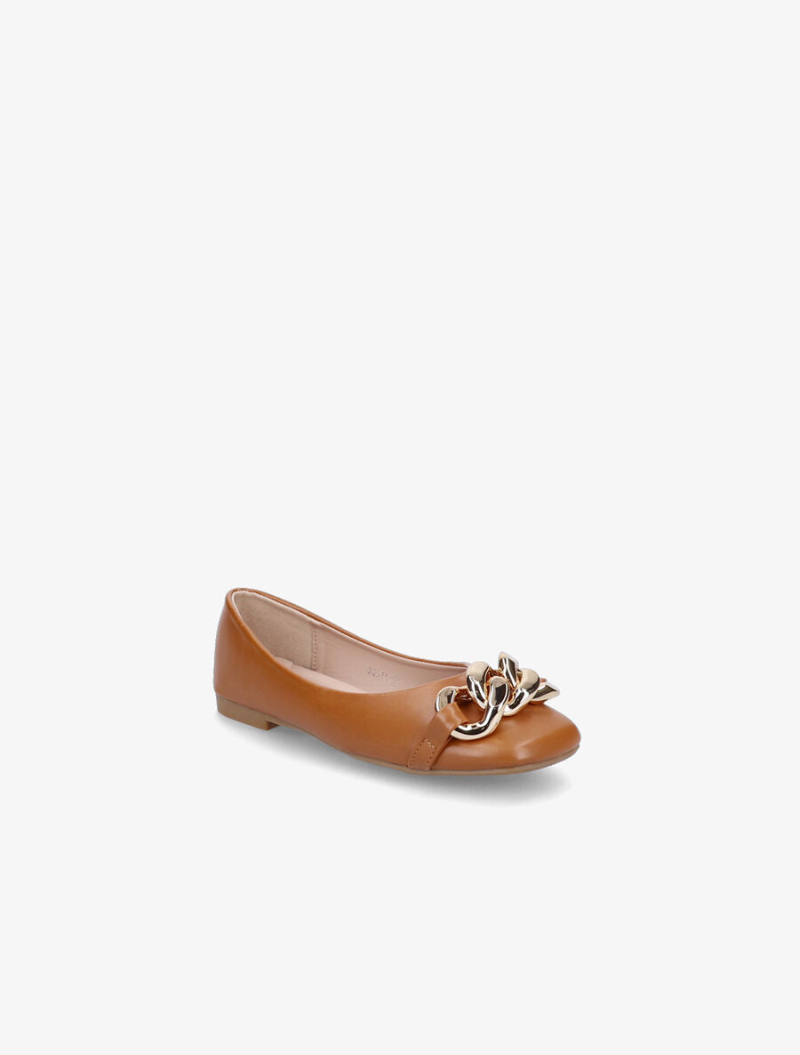 Ballerines en simili à détail chaines - Camel - 2