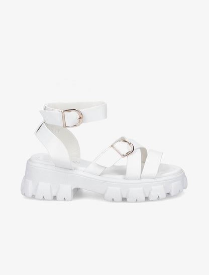 Sandales simili uni à semelles chunky - Blanc - 1