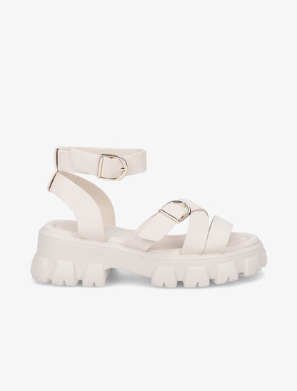 Sandales simili uni à semelles chunky - Beige - 5