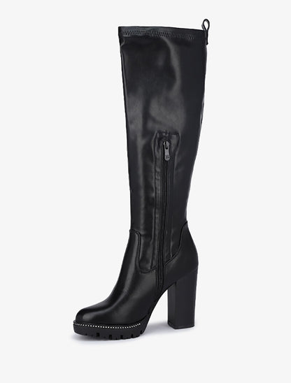 Bottes à talon et plateforme à strass - Noir - 3