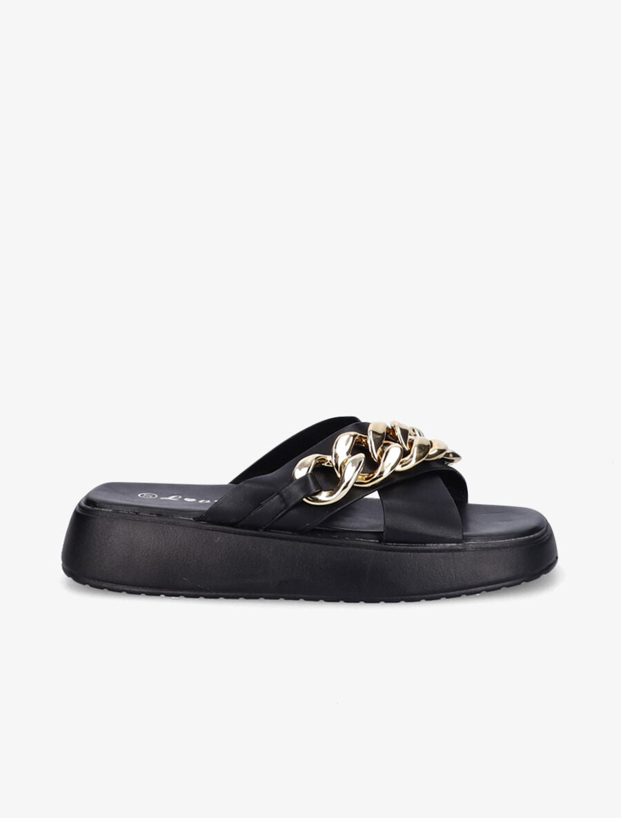 Claquettes à brides croisées et chaîne - Noir - 5