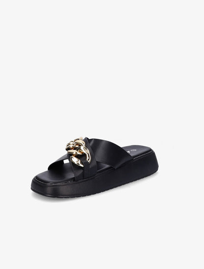 Claquettes à brides croisées et chaîne - Noir - 3