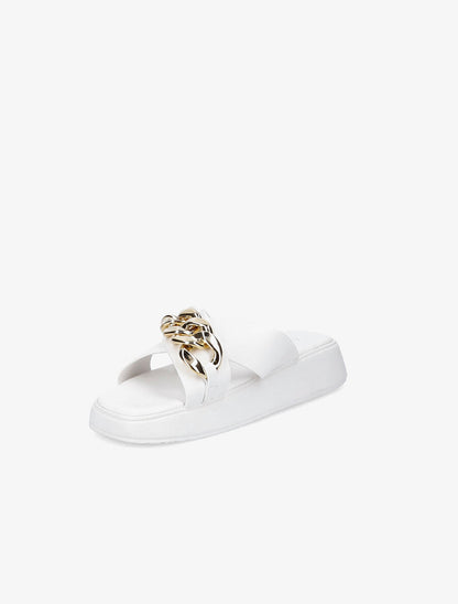 Claquettes à brides croisées et chaîne - Blanc - 3