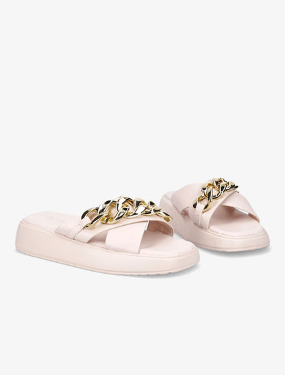 Claquettes à brides croisées et chaîne - Beige - 4