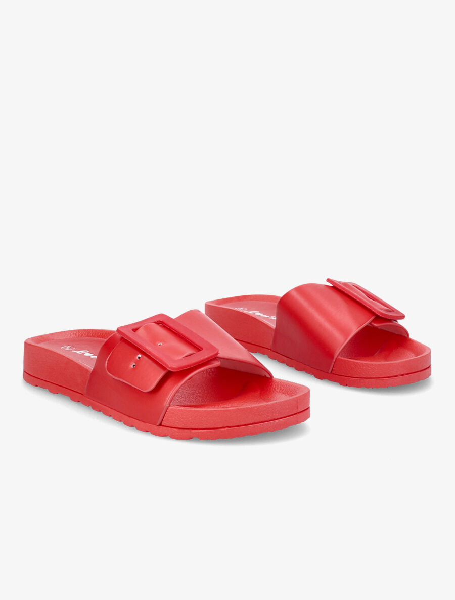 Claquettes en simili à boucle - Rouge - 4