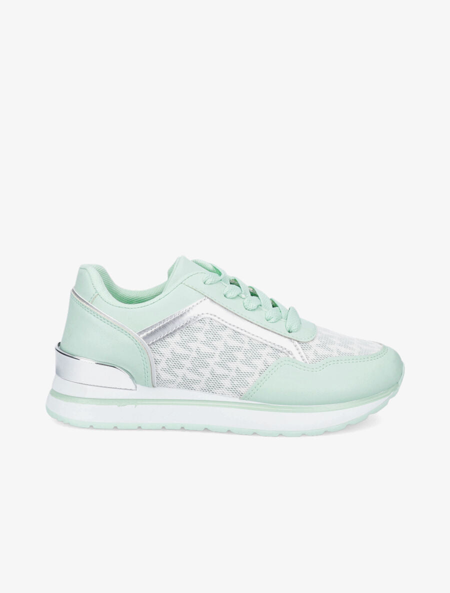 Baskets bi-matière imprimé stylisé - Vert menthe - 1