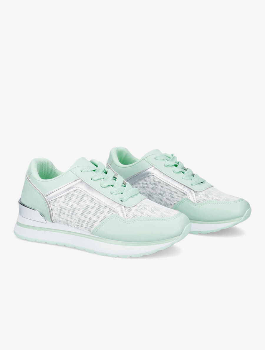 Baskets bi-matière imprimé stylisé - Vert menthe - 4