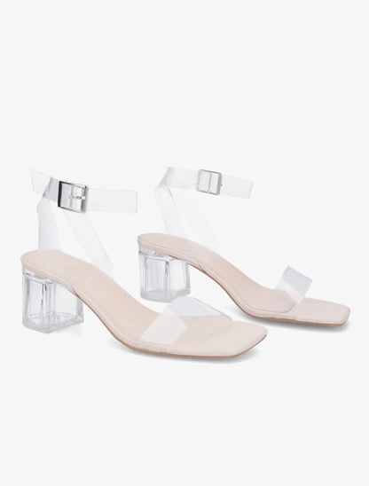 Sandales à brides et ganses transparentes - Beige - 4