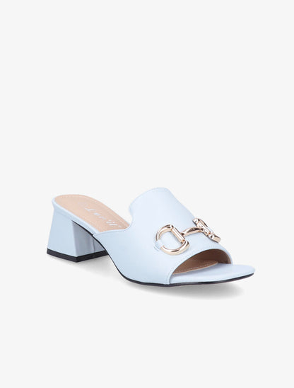 Mules en simili à boucle métallique dorée - Bleu clair - 2