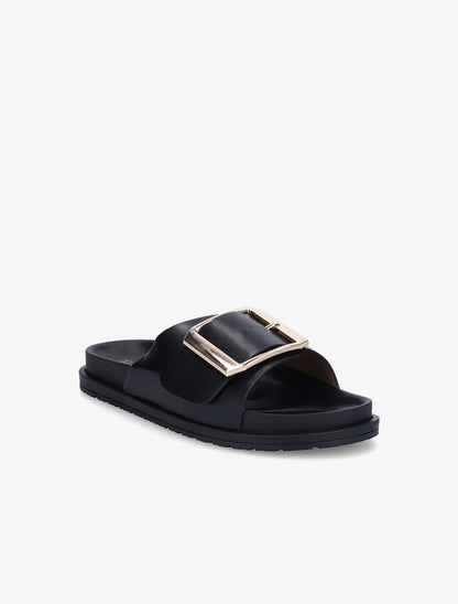 Claquettes en simili à boucle métallique - Noir - 5