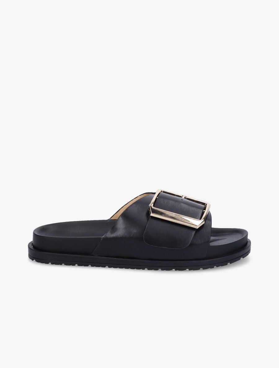 Claquettes en simili à boucle métallique - Noir - 2