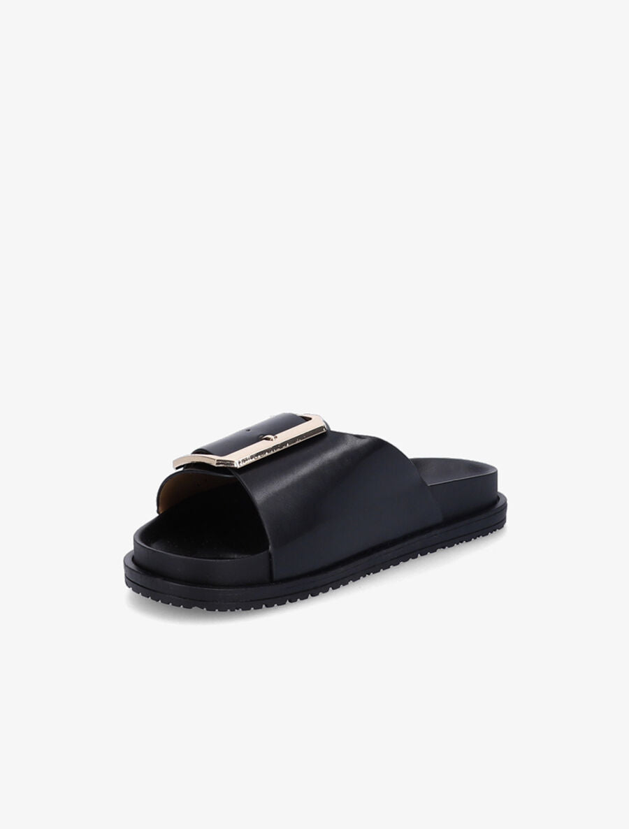 Claquettes en simili à boucle métallique - Noir - 3