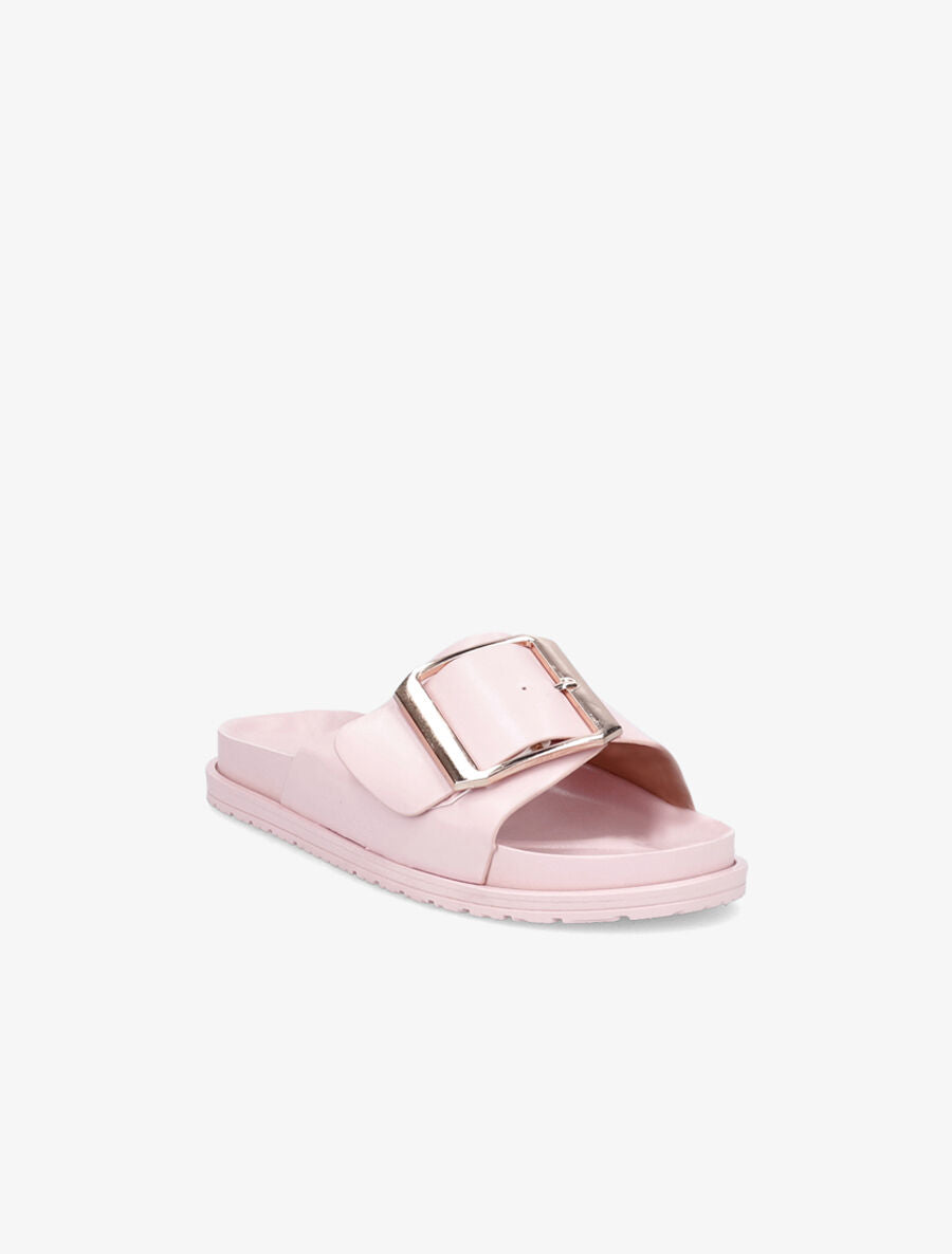 Claquettes en simili à boucle métallique - Rose - 1