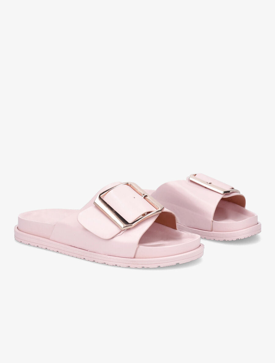 Claquettes en simili à boucle métallique - Rose - 4