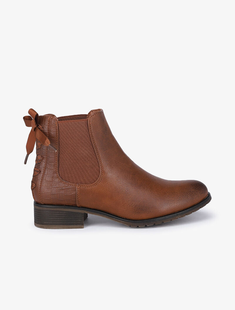 Chelsea boot à contrefort croco à corsage - Camel - 2