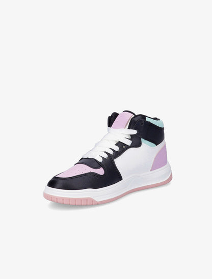 Sneakers montantes en simili à lacets - Lilas - 3