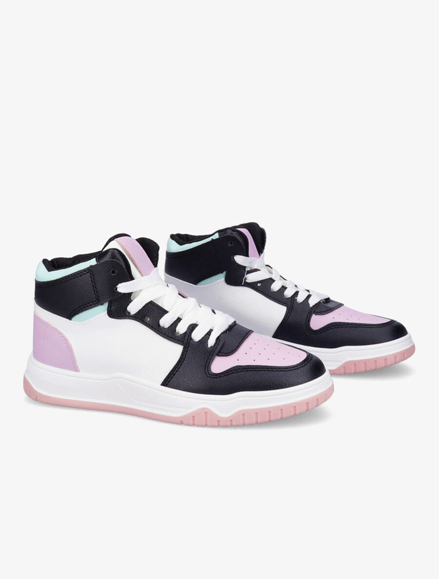 Sneakers montantes en simili à lacets - Lilas - 4