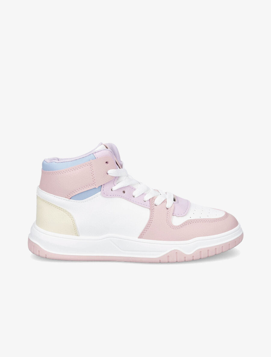 Sneakers montantes en simili à lacets - Rose - 1