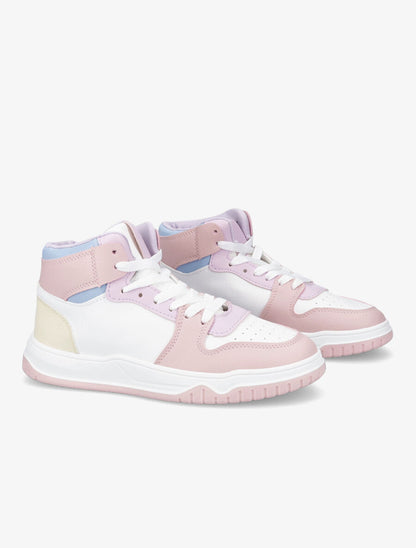 Sneakers montantes en simili à lacets - Rose - 4