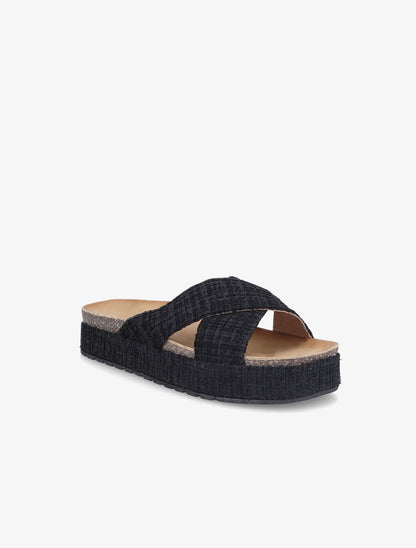 Mules croisées en tweed irisé - Noir - 1